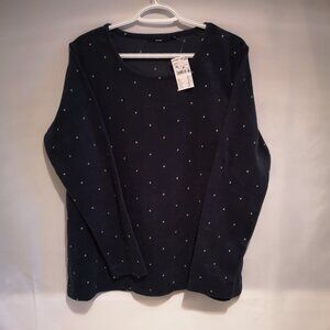 NWT Kiabi Ladies Size XL Navy Flocked Polyester Loose Fit 2 Piece Pajamas